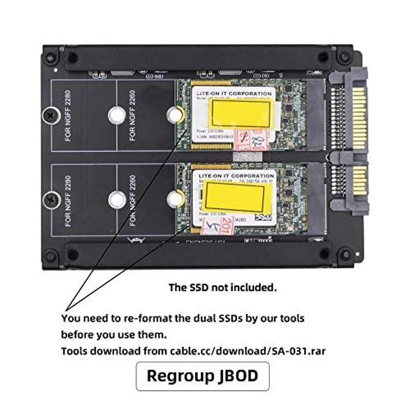 Cablecc デュアルNGFF B+M Key M.2 SSDカード JBOD Raid0 スパン