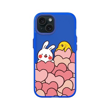 iPhone 15 Clear 激光藍 - 懶散兔與啾先生 Lazy Rabbit and Mr.Chu - Hearts