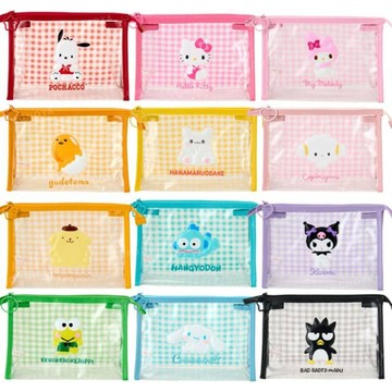 小禮堂 Sanrio 三麗鷗 透明三角拉鍊化妝包 (格紋 2025新生活) Kitty 漢頓 美樂蒂