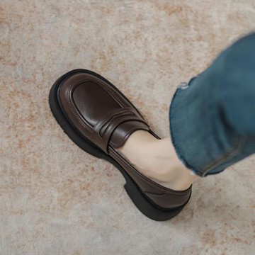 真皮英倫風jk小皮鞋女2024新款百搭單鞋學院復古厚底一腳蹬樂福鞋