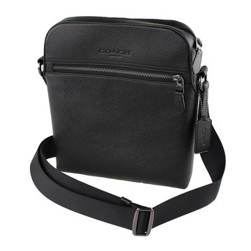 COACH 蔻馳 LOGO烙印高質感皮革方型斜背包  黑色  27 x 22 x 5cm