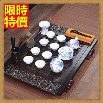 茶具組合含茶壺+茶杯+茶海+茶盤-古典青花瓷祥雲實木茶盤茶具套組68ad36【獨家進口】【米蘭精品】