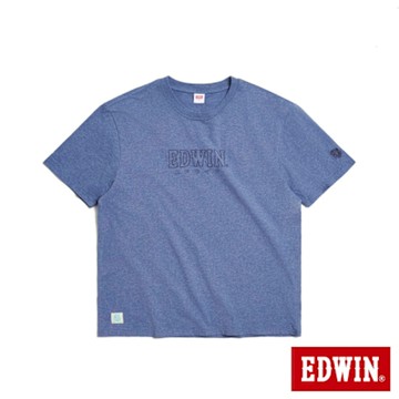 EDWIN 男裝 寬版印花繡短袖T恤-黑藍色