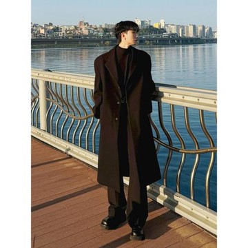 秋冬季新款大衣男中長款韓版加厚毛呢大衣男士高級感風衣呢子外套