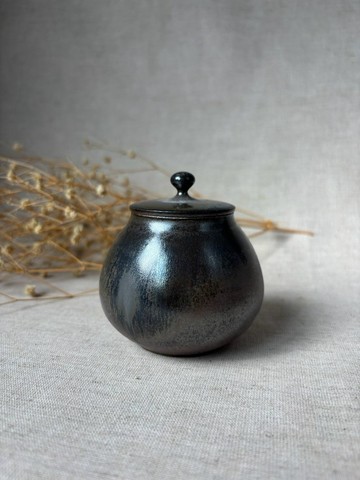 柴燒鐵釉小茶罐-B