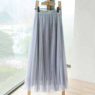 網紗裙半身裙女春秋2025歐貨高腰顯瘦蓬蓬裙仙女百褶裙中長款紗裙