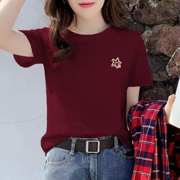 胖胖美依 上衣 T恤 短袖上衣  M-2XL純棉短袖t恤夏季時尚休閒印花寬鬆T恤百搭體恤上衣-6978.