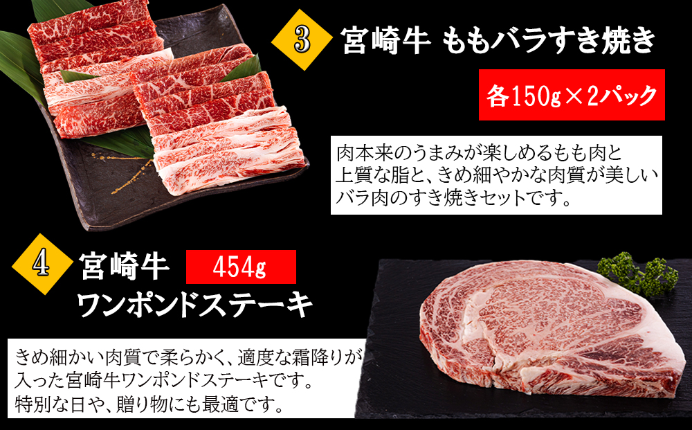  宮崎牛 ロースステーキ 肩焼肉 ワンポンドステーキ もも バラ すき焼き 肩ロース 冷凍 送料無料 国産 黒毛和牛 A5 A4等級 ブランド 牛肉 霜降り バーベキュー キャンプ BBQ 宮崎県産 母の日 父の日 プレゼント ギフト 贈り物 6ヶ月 セット