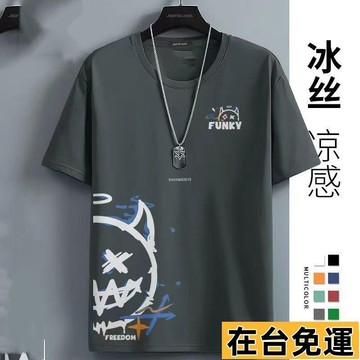 🔥台灣發出🔥 冰絲短袖T恤 涼感吸濕排汗 短T 冰絲衣 冰絲速乾衣 短袖男 速幹透氣網眼上衣 寬鬆休閒上衣 男士薄款