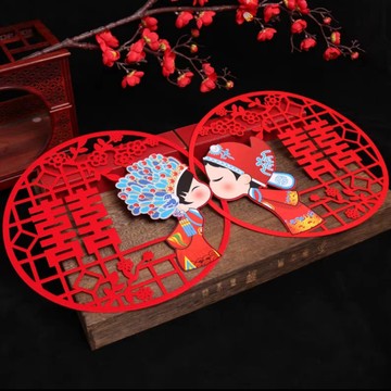現貨 日日囍∞28cm38cm中式囍字 喜字貼 婚房佈置 喜字 窗花 門喜 壁貼 喜字貼紙 婚用品 喜字門貼 婚慶用品