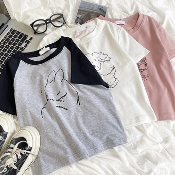 『現貨馬上出』RENA自制 超可愛又性感卡通印花舒適彈力棉修身百搭正肩短袖T恤【R20190】