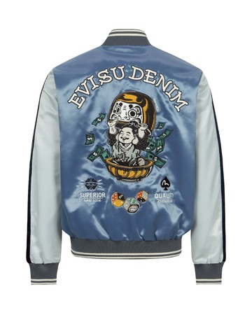 Playful Godhead and Daruma Embroidery Relax Fit Souvenir Jacket