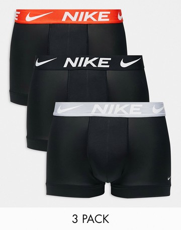 Nike Dri-Fit Essential Microfiber trunks 3 pack in black with black/grey/orange waistband