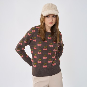 CLL巧玲瓏 典藏櫻桃圓領針織上衣(咖啡色) 5148424