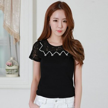 圓領釘珠後背蕾絲嫵媚針織上衣[98368-QF]灰姑娘