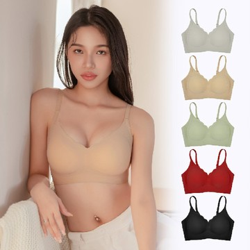 【mélou】撩波疊疊 疊疊杯集中無痕無鋼圈內衣 灰/黑/膚/紅/綠｜無痕內衣 百搭 穿搭 舒適內衣 內搭 熱銷 人氣