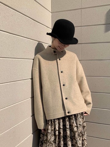 秋冬手工雙面尼古董白中性立領簡潔羊毛短外套