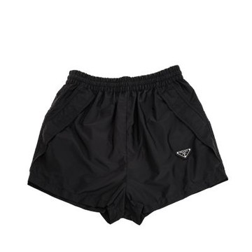 PRADA 經典搪瓷金屬三角形標誌輕質尼龍短褲 (黑色/#36)