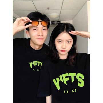 夏季黑白重磅純棉卡通黑貓不一樣情侶裝圓領潮牌短袖大碼學生T恤