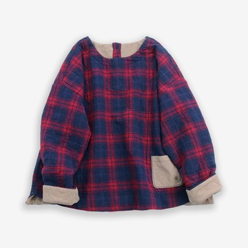 復古格紋燈芯絨拼接鋪棉寬鬆上衣972383