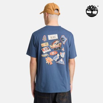 Timberland官方旗艦 男款藍色背面圖案T恤|A5SSFEYO