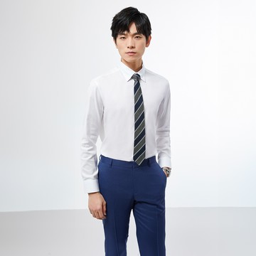 免熨防皺舒適棉彈牛津紡長袖上班襯衫/白色 | 2112121200