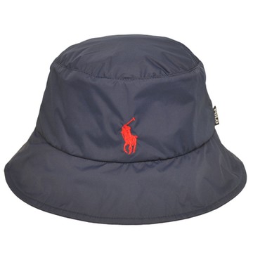 Polo Ralph Lauren 超輕量尼龍品牌小馬刺繡LOGO防水可折漁夫帽(深藍/紅馬)
