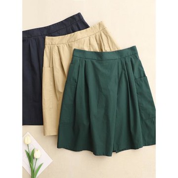 撤回余單大牌復古純棉休閑短褲女夏季高腰簡約棉麻顯瘦五分裙褲子