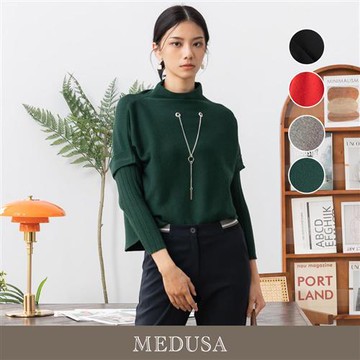 現貨【MEDUSA 曼度莎】Icare 吊飾落肩反褶長袖針織上衣 - 4色（F）｜女上衣 長袖上衣 休閒上衣