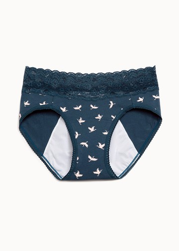 牡丹花下．蕾絲中腰生理褲(深藍綠-飛鳥)