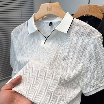 冰絲T恤 百搭短袖 短袖恤男剪領冰絲網眼夏季男士休閒運動商務半袖衫體恤潮0822