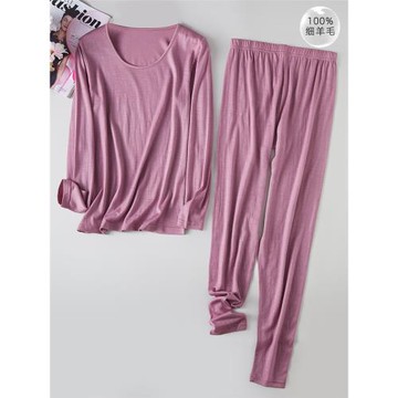 秋冬特價超細純羊毛內衣套 女士印花保暖打底秋衣秋褲睡衣套裝