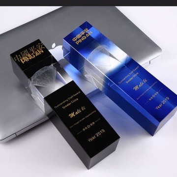 新品 藍色 創意水晶獎杯 內雕 授權牌 年會頒獎 紀念品 定制【YY0103GG】【定制產品具體價格咨詢客服】