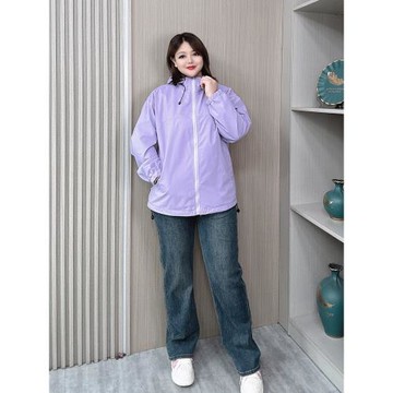 春秋連帽夾克上衣女大碼女裝胖mm寬松顯瘦休閑百搭拉鏈短外套風衣