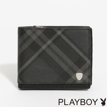PLAYBOY - 短夾  Black Diamond Plaid系列 - 灰色