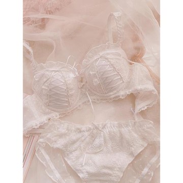 櫻花雪山~半杯無鋼圈文胸甜美系帶蝴蝶結純欲性感聚攏JK內衣胸罩