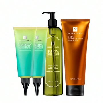 髮根豐盈沁涼頭皮敷膜150ml*2+髮根豐盈沁涼精油SPA洗髮精500ml*1+3秒瞬間修復護髮膜(需沖洗)200ml*1