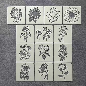 繪畫 模板 手帳 鏤空 鏤空繪畫模板 向日葵鏤空繪畫範本 兒童塗鴉 花朵植物創意模模具 半透明圖板鏤空範本