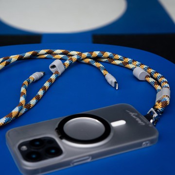 Charry 充電線 手機掛繩 2in1 USB A-C 或 C-C 啡黃色