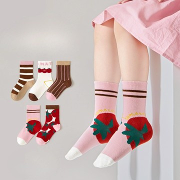 【5入一包】童襪 可愛襪子 番茄襪  水果襪  拚色襪 條紋襪 襪 兒童襪 女童襪 半筒襪 中筒襪 台灣出貨 台灣賣家