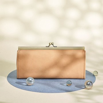 【客製化禮物】免費刻字/手作口金長夾/義大利植鞣牛革-本色