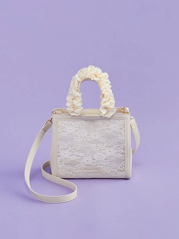 典雅微透蕾絲荷葉褶邊方形手提/側背包(08000248100) - Maison de FLEUR