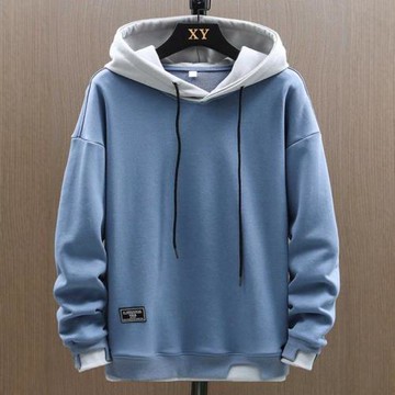 2024新款假兩件連帽衛衣男士春秋季寬松百搭休閑運動套頭長袖外套