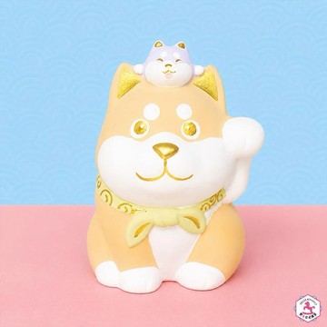【野馬日式雜貨】親子同心 招來好緣 龍虎堂粉彩親子招財柴犬陶器存錢筒 [快速出貨]