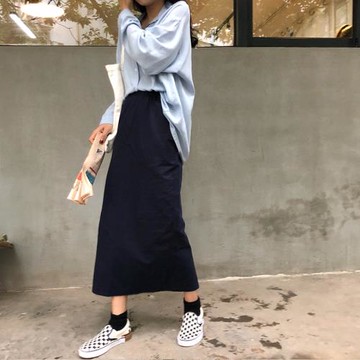 韓國2024秋季慵懶港風chic薄款襯衫松緊腰一步半身裙開叉套裝女