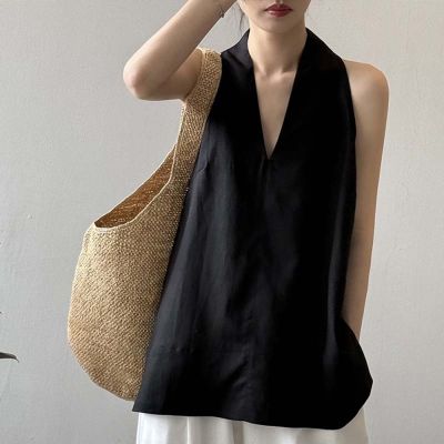 [米蘭精品] 現貨+預購 無袖背心短版上衣削肩背心美式休閒女裝-簡約亞麻坦克背心女上衣3色74ma17