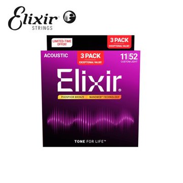 Elixir 16568 Nanoweb 薄包覆 民謠吉他弦(磷青銅) 11-52 3套組
