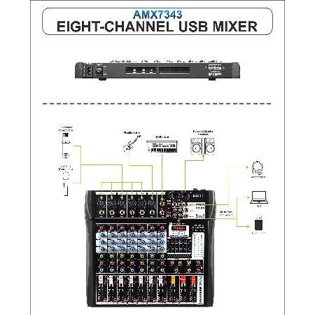 Audio2000'S AMX7343 Eight-Channel Audio Mixer with USB Interface and Sound Effect並行輸入