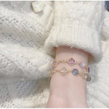 天然紫水晶月光石手鏈女四葉草女夏生ins小眾設計輕奢閨蜜