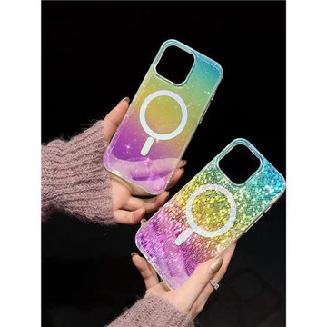 ins炫彩鐳射菱格適用iPhone16promax磁吸手機殼蘋果15pro新款12透色17Pro彩鍍13防摔14保護套16E男女高級感硬